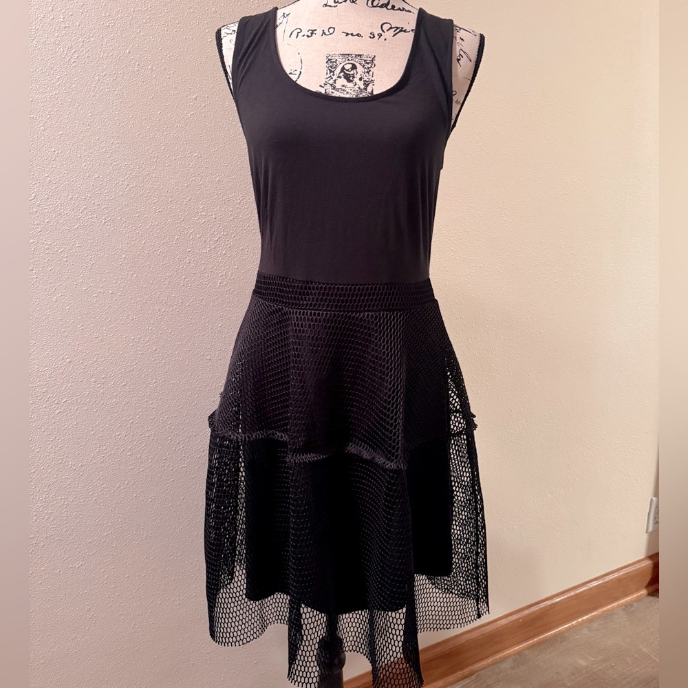 Kiind Of Black Sleeveless Mesh Bottom Dress